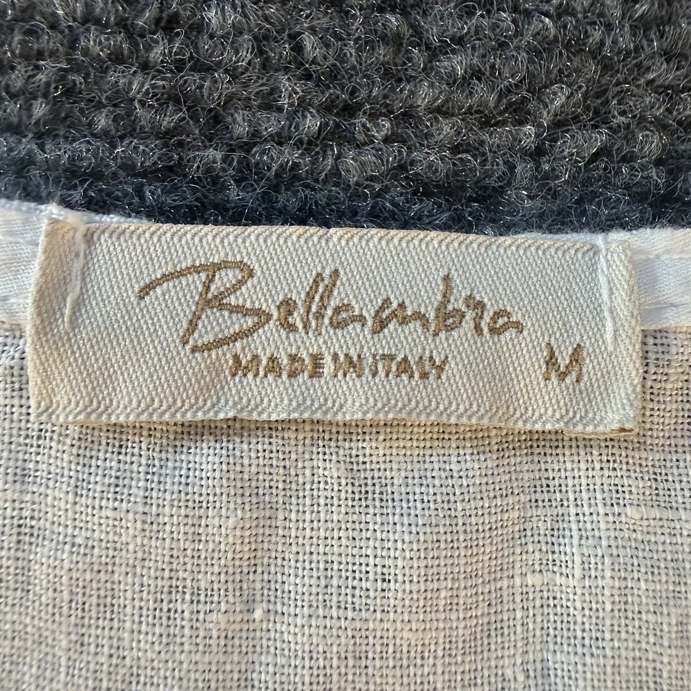 Bellambre Italy 100% Linen Blouse Womens M White Crochet Trim Short Sleeve - Picture 5 of 9